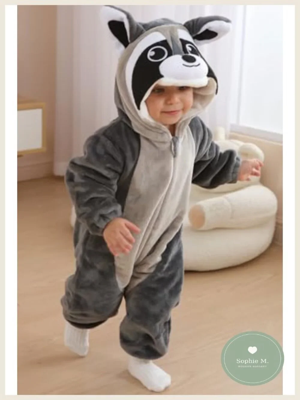 Unisex Baby Raccoon Costume Toddler Animal Onesie Hooded Flannel Romper
